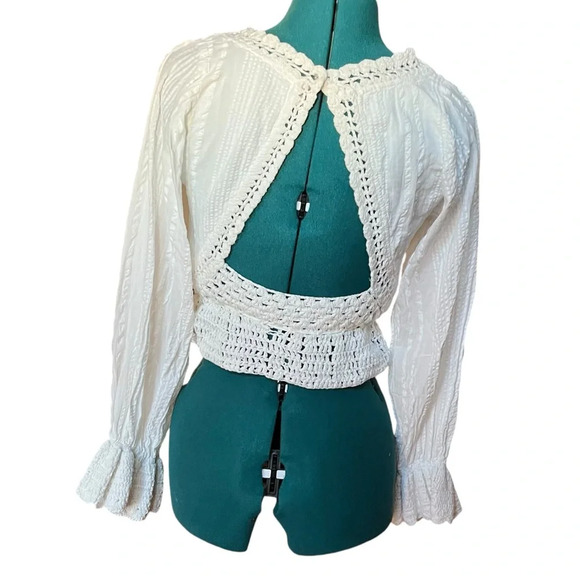 Free People Megan Chunky Knit Open Back Peasant Boho Festival Blouse - Picture 3 of 6